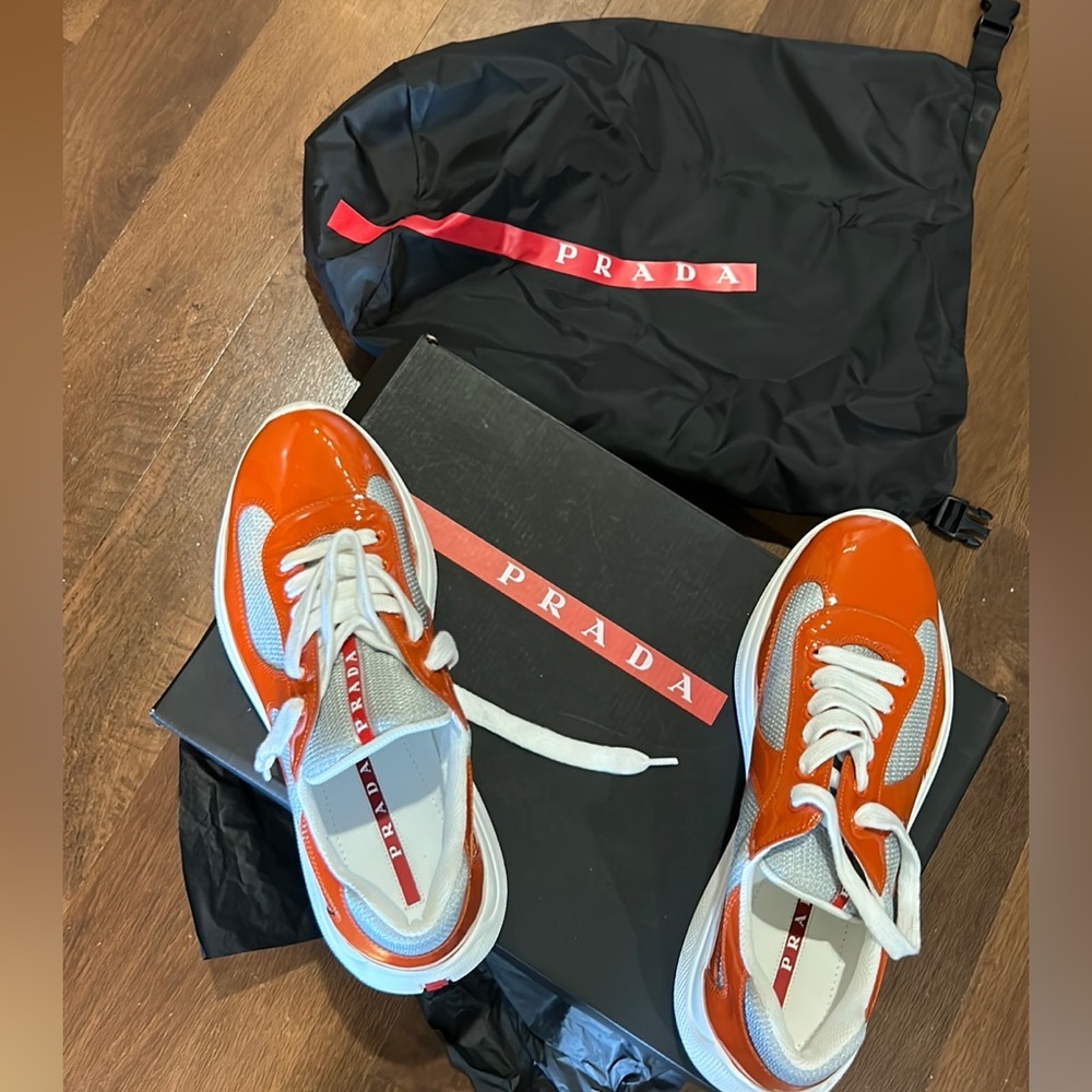 Size 7  authentic orange men’s Prada sneakers - Picture 3 of 3